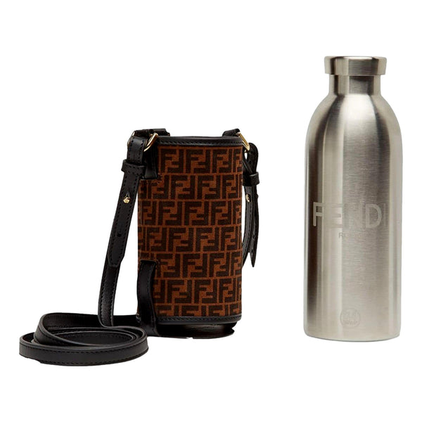 Fendi x 24 Bottles FF Print Suede Bottle Holder Crossbody 2 Piece Set in Brown, authentic new handbag, image 2