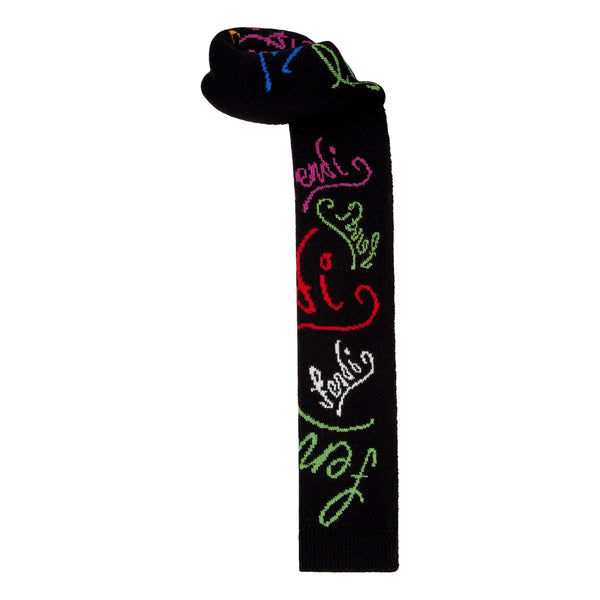 Fendi x Noel Felding Motif Nero Woven Wool Scarf in Black, authentic new scarves & shawl, image 1
