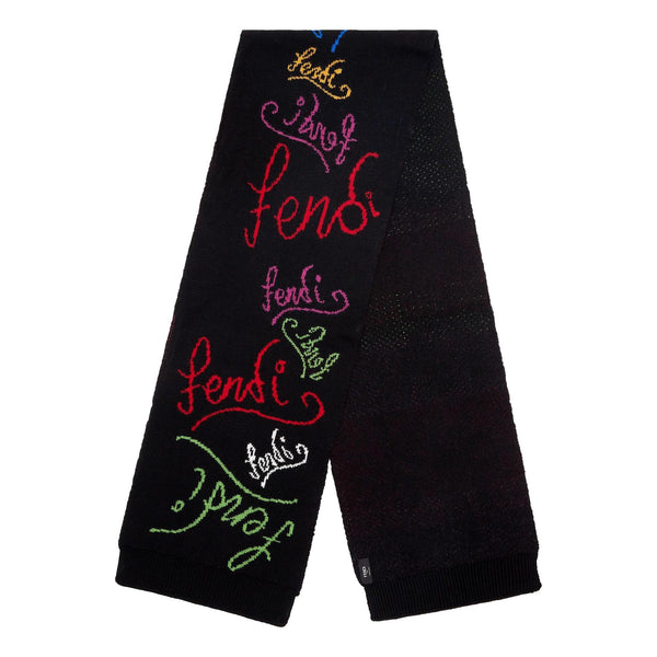 Fendi x Noel Felding Motif Nero Woven Wool Scarf in Black, authentic new scarves & shawl, image 2
