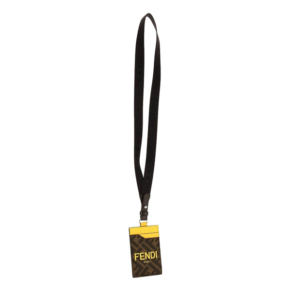 Fendi Zucca Canvas Cardholder Wallet Lanyard in Brown Zucca and Yellow, authentic new wallet, image 4