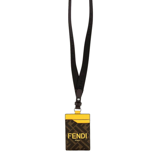 Fendi Zucca Canvas Cardholder Wallet Lanyard in Brown Zucca and Yellow, authentic new wallet, image 2