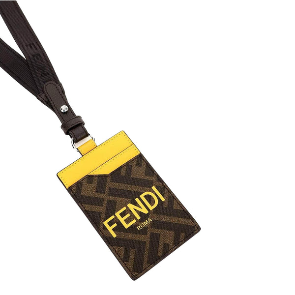 Fendi Zucca Canvas Cardholder Wallet Lanyard in Brown Zucca and Yellow, authentic new wallet, image 1