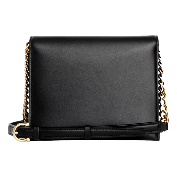 Ferragamo Trifolio Black Leather Flap Crossbody Bag Gold Gancini Designer in Black, authentic new handbag, image 3