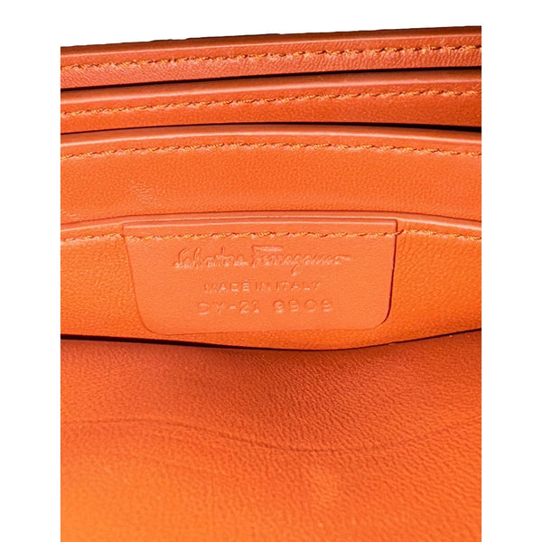 Ferragamo Trifolio Cognac Brown Soft Leather Flap Crossbody Bag Gold Gancini in Cognac Brown, authentic new handbag, image 8