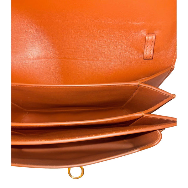 Ferragamo Trifolio Cognac Brown Soft Leather Flap Crossbody Bag Gold Gancini in Cognac Brown, authentic new handbag, image 7