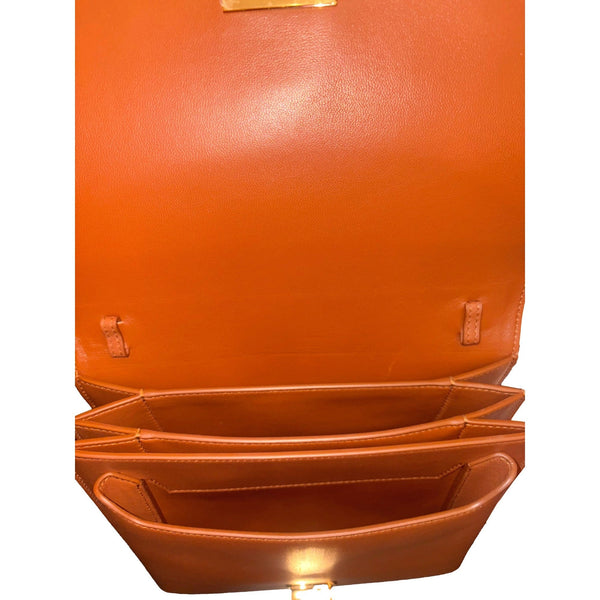 Ferragamo Trifolio Cognac Brown Soft Leather Flap Crossbody Bag Gold Gancini in Cognac Brown, authentic new handbag, image 6