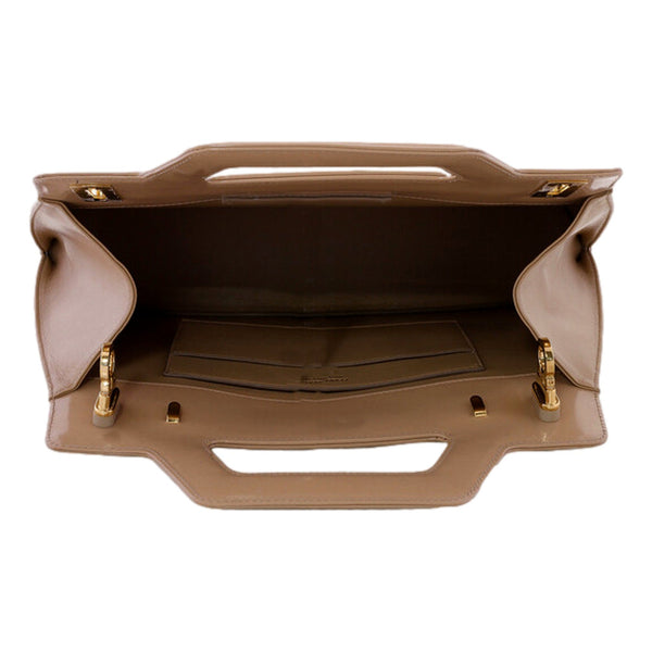 Ferragamo Wanda Beige Patent Leather Top Handle Handbag in Beige, authentic new handbag, image 4