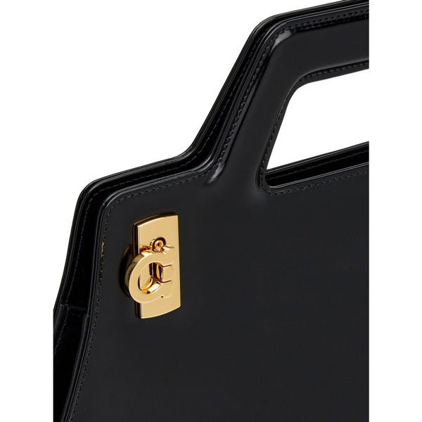 Ferragamo Wanda Black Patent Leather Top Handle Handbag in Black, authentic new handbag, image 5
