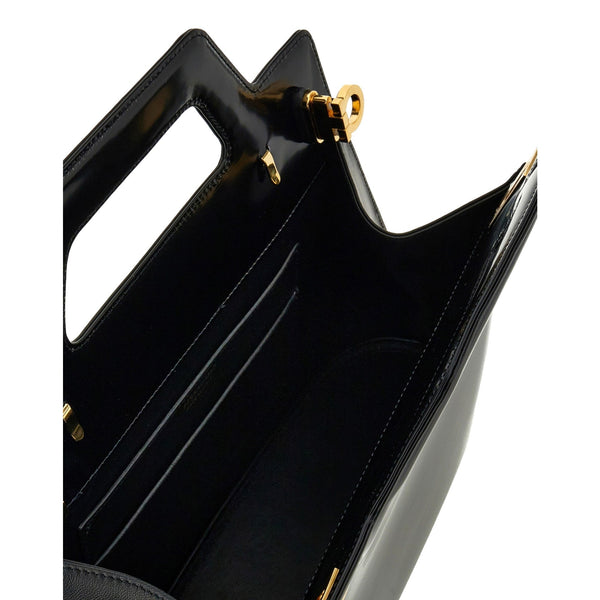 Ferragamo Wanda Black Patent Leather Top Handle Handbag in Black, authentic new handbag, image 4