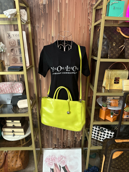 Furla Lime Green Leather Candy Tote Bag 2 Way Statement Designer Bag — alternate product view