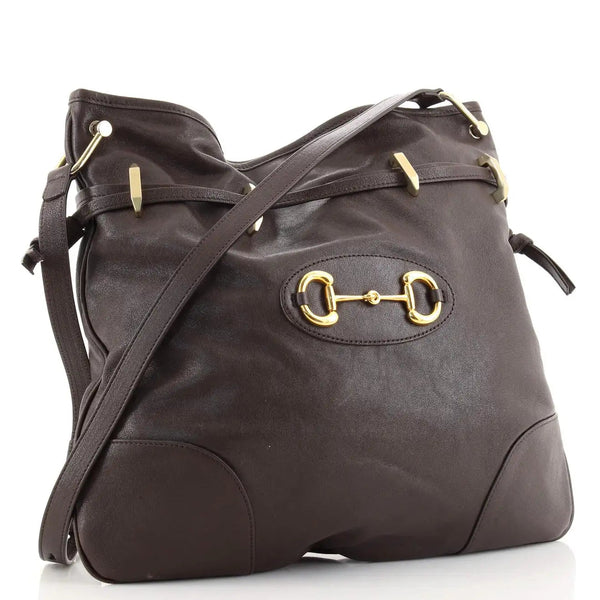 Gucci 1955 Morsetto Large Leather Horsebit Drawstring Brown Bucket Bag in Brown, authentic new handbag, image 4