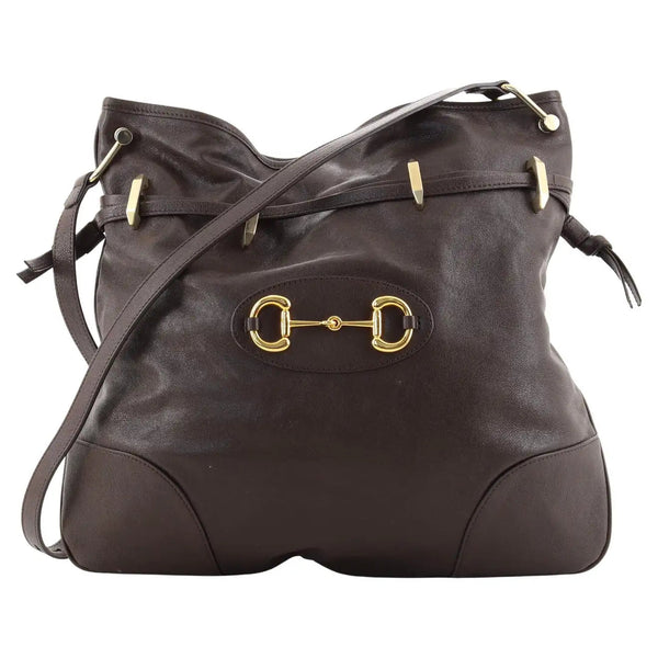 Gucci 1955 Morsetto Large Leather Horsebit Drawstring Brown Bucket Bag in Brown, authentic new handbag, image 1