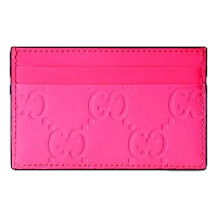 Gucci GG Rubber Effect Neon Pink Leather Card Holder Wallet in Neon Pink, authentic new wallet, image 5
