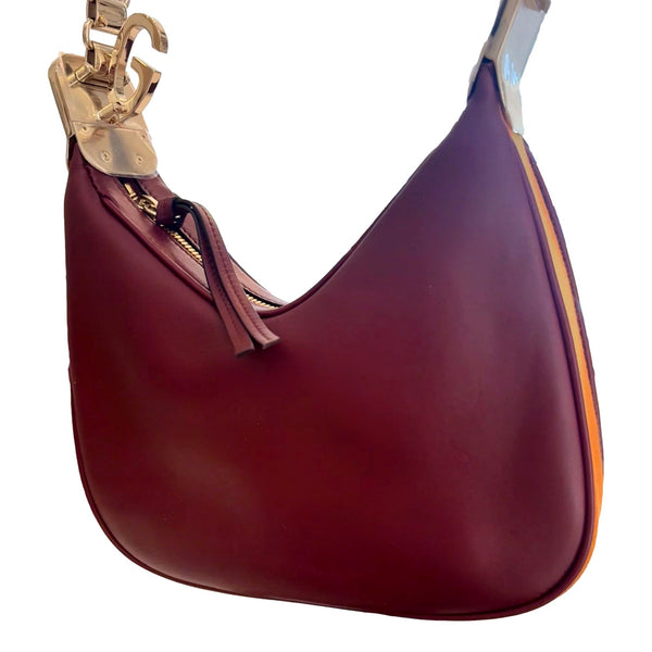 Gucci Attache Small Burgundy Leather Shoulder Crossbody Bag Web Stripe in Burgundy, authentic new handbag, image 4
