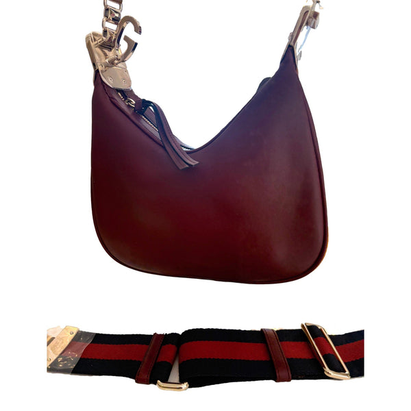 Gucci Attache Small Burgundy Leather Shoulder Crossbody Bag Web Stripe in Burgundy, authentic new handbag, image 6