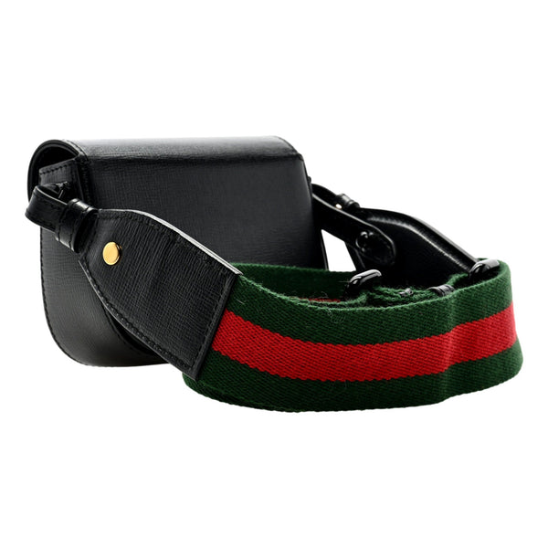 Gucci Horsebit 1955 Mini Black Calfskin Leather Web Stripe Crossbody Bag in Black, authentic new handbag, image 2