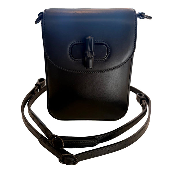 Gucci Bamboo 1947 Mini Black Leather Top Handle Crossbody Bag in Black, authentic new handbag, image 4