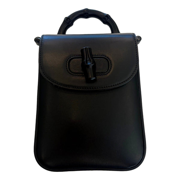 Gucci Bamboo 1947 Mini Black Leather Top Handle Crossbody Bag in Black, authentic new handbag, image 1