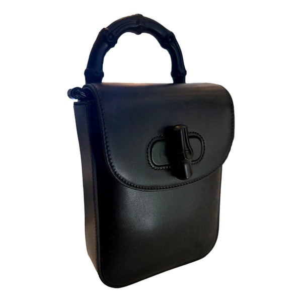 Gucci Bamboo 1947 Mini Black Leather Top Handle Crossbody Bag in Black, authentic new handbag, image 2