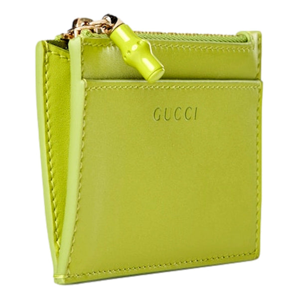 Gucci Bamboo Series Lime Green Leather Zipper Card Holder Wallet in Firefly Lime Green, authentic new wallet, image 3