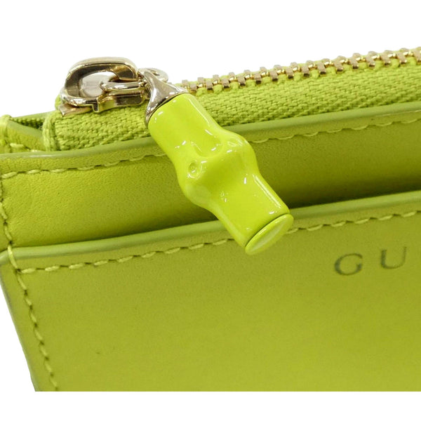 Gucci Bamboo Series Lime Green Leather Zipper Card Holder Wallet in Firefly Lime Green, authentic new wallet, image 5