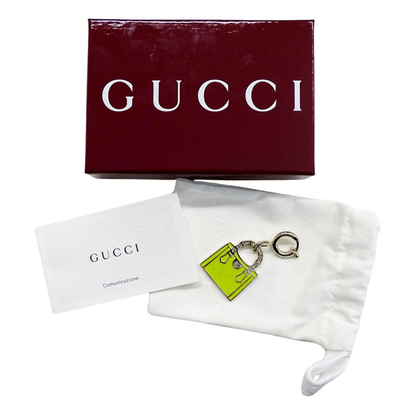Gucci Bamboo Diana Metal Green Enamel Keychain Bag Charm in Green, authentic new keychain, image 6