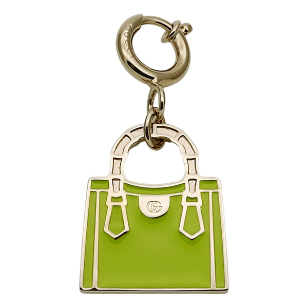 Gucci Bamboo Diana Metal Green Enamel Keychain Bag Charm in Green, authentic new keychain, image 1