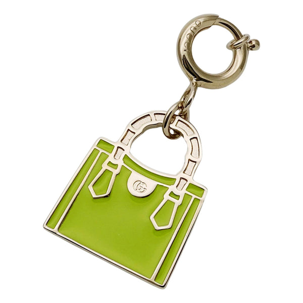 Gucci Bamboo Diana Metal Green Enamel Keychain Bag Charm in Green, authentic new keychain, image 2