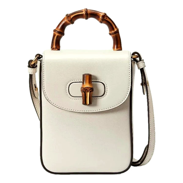 Gucci Bamboo 1947 Mini Cream Leather Top Handle Crossbody Bag in Cream, authentic new handbag, image 1