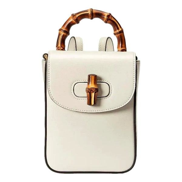 Gucci Bamboo 1947 Mini Cream Leather Top Handle Crossbody Bag in Cream, authentic new handbag, image 2
