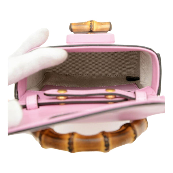 Gucci Bamboo 1947 Mini Pink Leather Top Handle Crossbody Bag in Pink, authentic new handbag, image 6