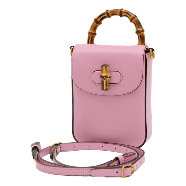 Gucci Bamboo 1947 Mini Pink Leather Top Handle Crossbody Bag in Pink, authentic new handbag, image 1