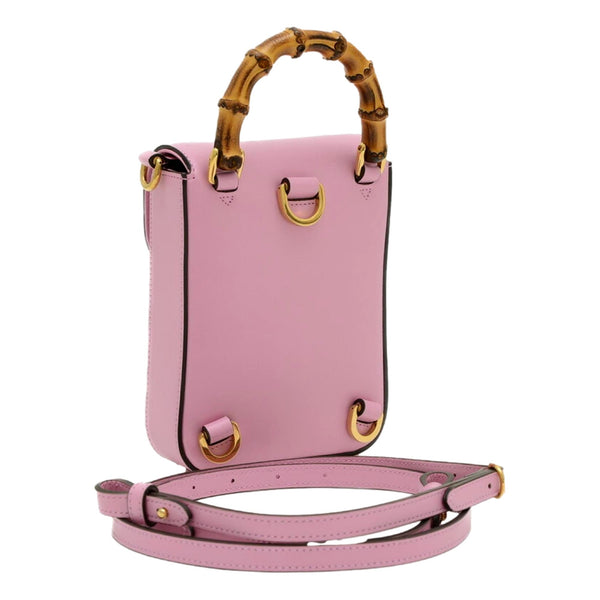 Gucci Bamboo 1947 Mini Pink Leather Top Handle Crossbody Bag in Pink, authentic new handbag, image 2