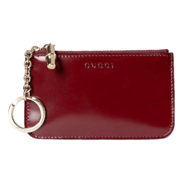 Gucci Bamboo Series Bordeaux Patent Leather Zipper Key Pouch Wallet in Bordeaux Deep Red, authentic new wallet, image 1