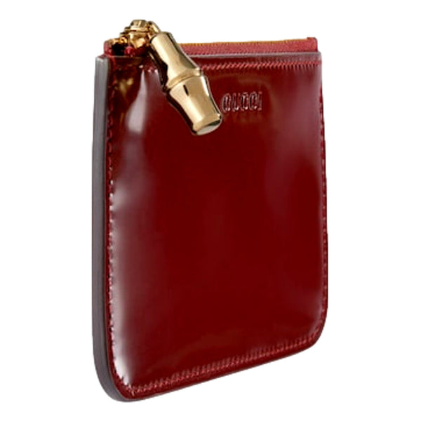 Gucci Bamboo Series Bordeaux Patent Leather Zipper Key Pouch Wallet in Bordeaux Deep Red, authentic new wallet, image 2