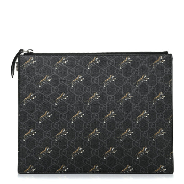 Gucci Black GG Supreme Monogram Tiger Print Clutch Bag in Black, authentic new handbag, image 1