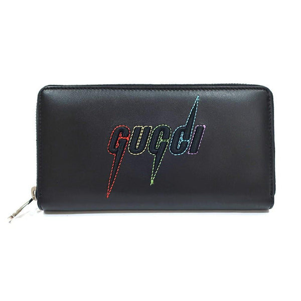 Gucci Black Leather Rainbow Blade Lightning Logo Long Wallet in Black, authentic new wallet, image 1