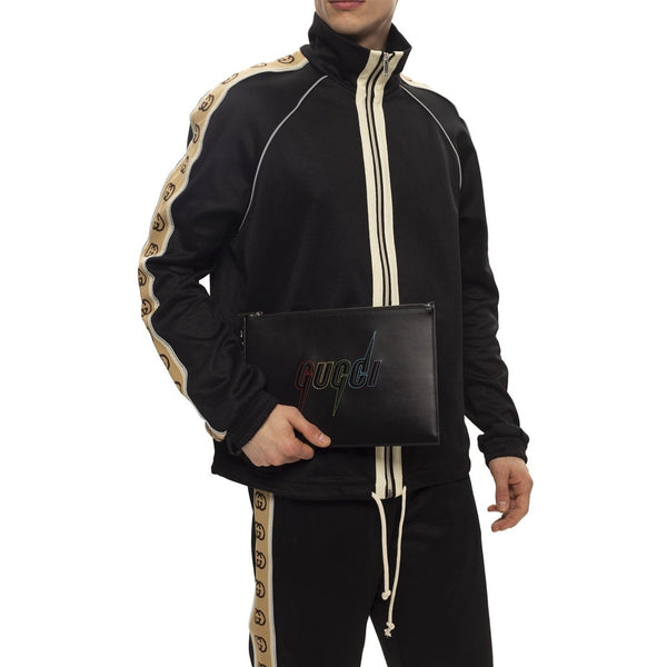 Gucci Blade Embroidered Black Leather Pouch Wristlet Clutch Bag in Black, authentic new handbag, image 5