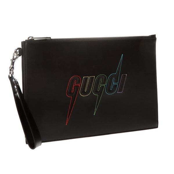 Gucci Blade Embroidered Black Leather Pouch Wristlet Clutch Bag in Black, authentic new handbag, image 4