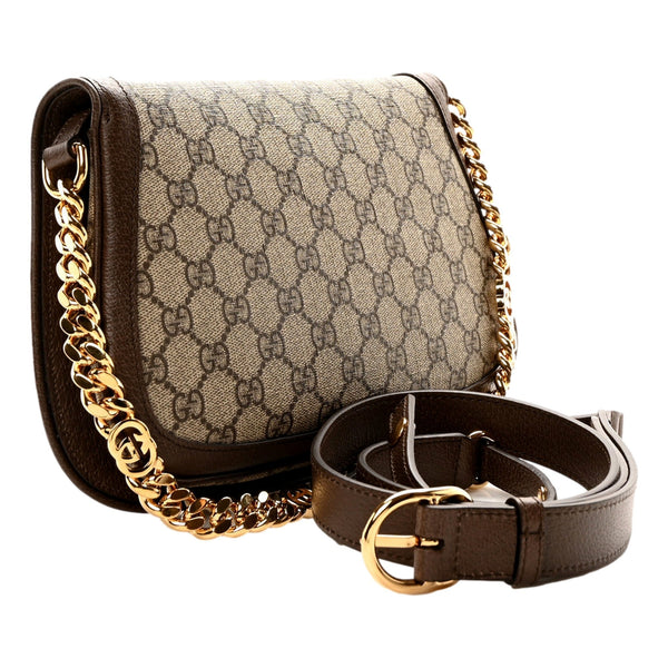 Gucci Blondie GG Supreme Canvas Leather Beige Ebony Shoulder Bag in Beige and Ebony Brown, authentic new handbag, image 2