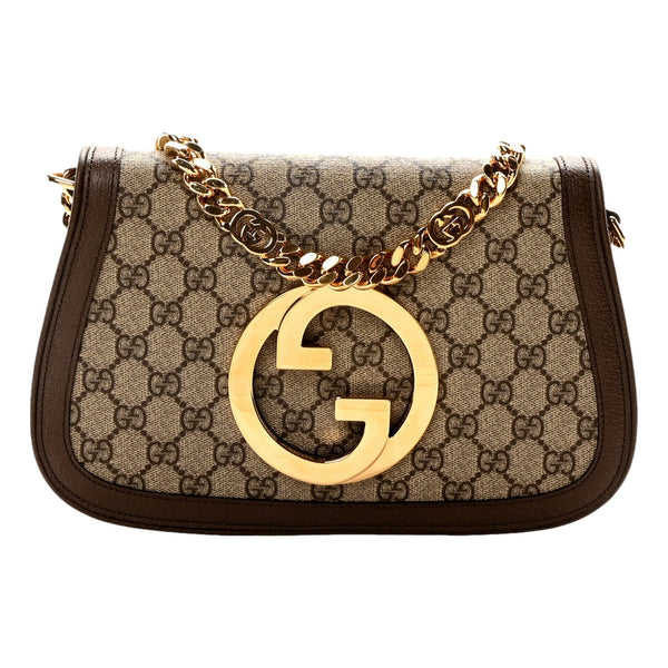 Gucci Blondie GG Supreme Canvas Leather Beige Ebony Shoulder Bag in Beige and Ebony Brown, authentic new handbag, image 1