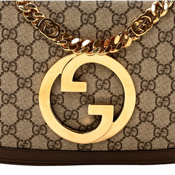 Gucci Blondie GG Supreme Canvas Leather Beige Ebony Shoulder Bag in Beige and Ebony Brown, authentic new handbag, image 3