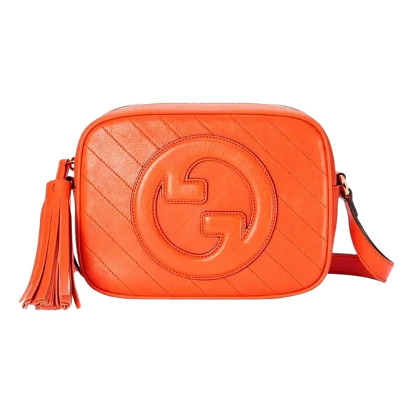 Gucci Blondie GG Patch Orange Leather Camera Crossbody Bag Diagonal Stitching in Orange, authentic new handbag, image 1