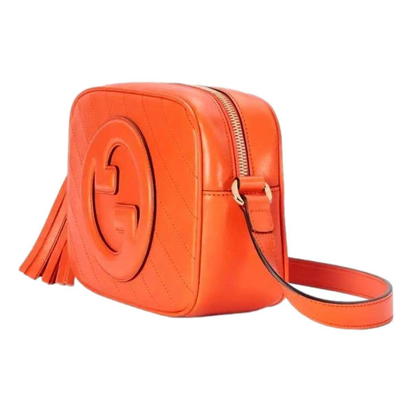Gucci Blondie GG Patch Orange Leather Camera Crossbody Bag Diagonal Stitching in Orange, authentic new handbag, image 2