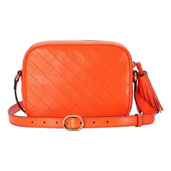 Gucci Blondie GG Patch Orange Leather Camera Crossbody Bag Diagonal Stitching in Orange, authentic new handbag, image 3