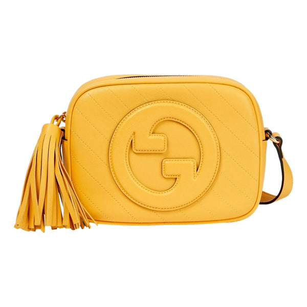 Gucci Blondie GG Patch Yellow Leather Camera Crossbody Bag Diagonal Stitching in Yellow, authentic new handbag, image 1