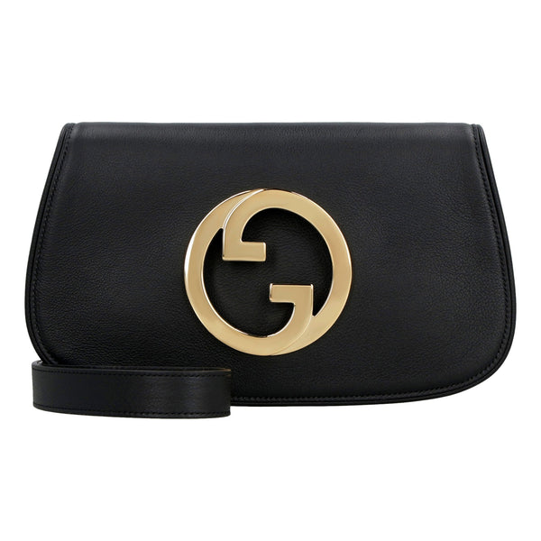Gucci Blondie Black Leather Shoulder Bag with Gold Hardware in Black, authentic pre-loved handbag, image 1