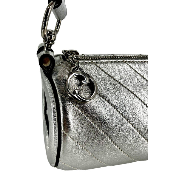 Gucci Blondie Mini Shoulder Bag in Metallic Silver Leather in Metallic Silver, authentic new handbag, image 6
