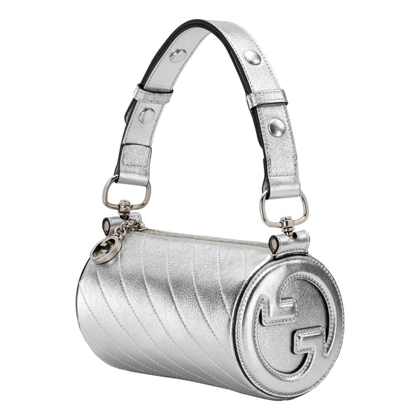 Gucci Blondie Mini Shoulder Bag in Metallic Silver Leather in Metallic Silver, authentic new handbag, image 1