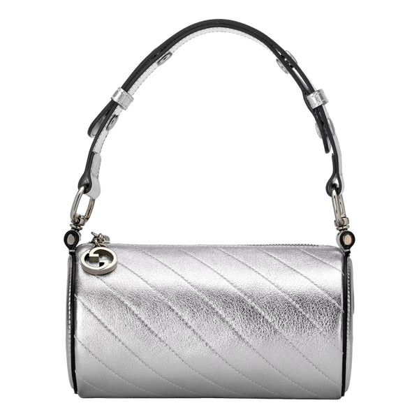 Gucci Blondie Mini Shoulder Bag in Metallic Silver Leather in Metallic Silver, authentic new handbag, image 2